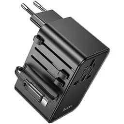 Мережевий фільтр HOCO AC18A на 1 розетку + 2 USB + USB-C, 35W, кабель 1.5 м, 220В, Black, Box