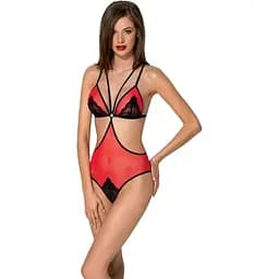 Полупрозрачное боди с кружевом Passion Peonia Body XXL/XXXL red