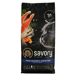 Сухий корм для довгошерстих котів Savory Adult Cat Gourmand Fresh Salmon & White Fish зі свіжим лососем і білою рибою 2 кг