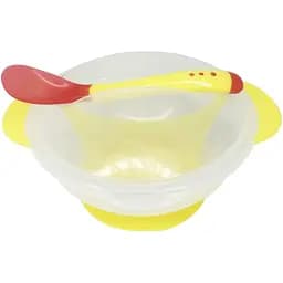 Тарелка на присоске с термоложкой и крышкой Mega Zayka MGZ-0100 (Yellow) 