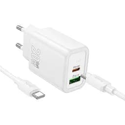 Адаптер сетевой HOCO gentle charger N61 (Type-C to Type-C) |1USB/1Type-C, 20W/3A, PD/QC|