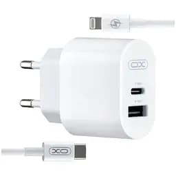 Зарядний пристрій XO L97 (1Type-C/1USB/2.4A) + Type-C - Lightning White (XO-L97-LG)
