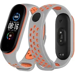 Ремешок для фитнес-браслета MiJobs для Xiaomi Mi Band 5, 6, 7 Nike Design серый с оранжевым.