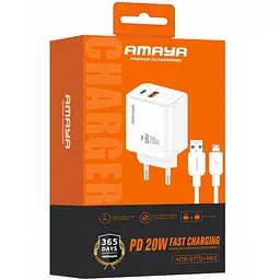 МЗП Amaya E77D PD20W+QC3.0 (1USB-A/1C) + кабель USB to MicroUSB White - мініатюра 2