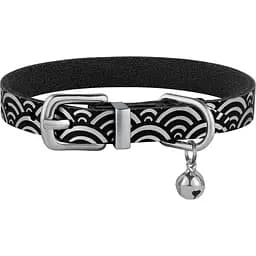 Ошейник для кошек BronzeDog Barksi Classic Море кожаный одинарный с серебряным тиснением 2XS 18-25х1 см черный