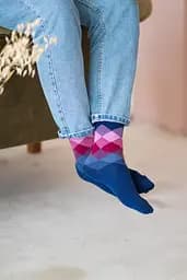 Голубые носки ромбы бесшовные качественные 100% ORGANIC cotton JILL ANTONY 35-37