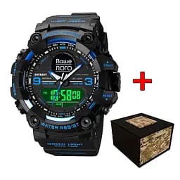 Наручные часы мужские 001BUUA Ваше лого Чорні з синім + Коробка Patriot acs0031082
