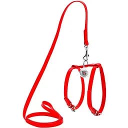Шлея з повідцем для собак Waudog Glamour шкіряна з QR паспортом, червоний