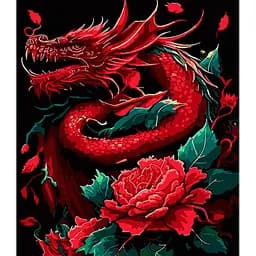 Набір для розпису по номерах Дракон у червоному пламені, на чорному фоні, 40x50 см, AH1114
