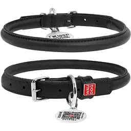 Ошейник для собак Waudog Glamour кожаный с QR паспортом, круглый, M, Д 10 мм, Дл 39-47 см