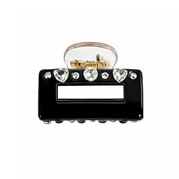 Заколка-крабик прямоугольная со стразами Fashion пластиковая с пружинным зажимом Черная