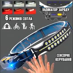 Ліхтар налобний акумуляторний Bailong BL W690 з датчиком руху та червоним світлом - мініатюра 2