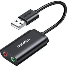 Зовнішній стереофонічний звуковий адаптер Ugreen US205 для навушників USB 3,5 мм Black (30724)