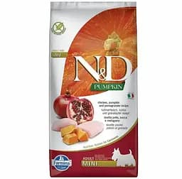 Сухий беззерновий корм для дорослих собак малих порід Farmina N&D Grain Free Pumpkin Dog Chicken&Pomegranate Adult Mini, гарбуз, курка та гранат, 7 кг
