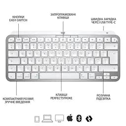 Клавіатура Logitech MX Keys Mini For Mac Wireless Illuminated Pale Grey (920-010526) - мініатюра 5