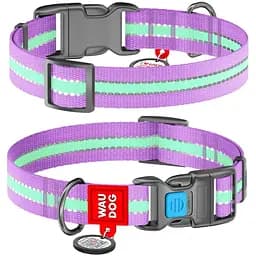 Нашийник для собак Waudog Nylon, світловідбивний, світлонакопичуючий, з QR паспортом, пластиковий фастекс, M, 24-40х2,5 см, фіолетовий - мініатюра 3