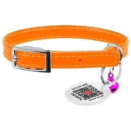 Нашийник для котів Waudog Glamour шкіряний з еластичною вставкою та QR паспортом 17-20х0.9 см помаранчевий