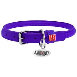 Нашийник для собак Waudog Glamour, круглий, шкіряний, з QR паспортом, S, 25-33х0,8 см, фіолетовий