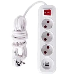 Подовжувач з вимикачем 3 розетки + 2 USB 3 м ALFUSB303