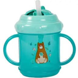 Поїльник-непроливайка Курносики з силіконовою трубочкою з ручками 200 мл зелений (7026 зел)