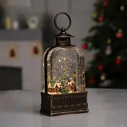 Нічник різдвяний вінтажний ліхтар XMAS WDL-23013, Бронзовий, новорічний світильник зі снігом - мініатюра 6