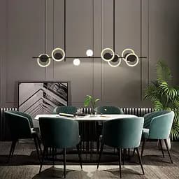 Удлиненная черная люстра со светодиодными латунными кольцами 140 см | Ст. NO 5-1400 | Line F