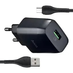 Мережевий зарядний пристрій Hoco C72Q Glorious single port QC3.0 charger set ( Type-C ) ( EU ) Чорний