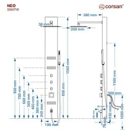 Душова панель Corsan Neo black з виливом та термостатом S060TBLW, Чорний матовий - мініатюра 5