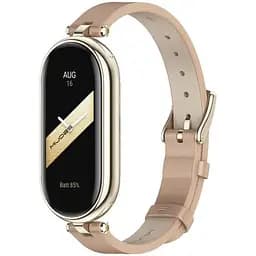 Шкіряний ремінець MiJobs для фітнес-браслета Xiaomi Mi Band 3 и 4 Type A бежевий, тримач - золотистий