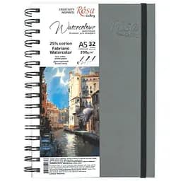 Блокнот для акварелі на спіралі Watercolor by Fabriano 200г/м2 32 л папір білий Антрацит ROSA Gallery