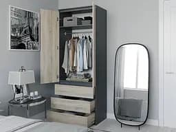 Шкаф для одежды Flamecame гардеробный узкий с 3 ящиками и штангой из ДСП II FT-211 Антрацит+дуб