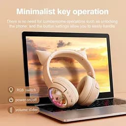 Навушники Onikuma Cat Ear Bluetooth Wireless Gaming Headset B5, BT5.3, AUX, 1000mAh, Type-C, 55H, RGB, ivory - мініатюра 8