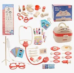 Набор врача HZ 888 B стетоскоп, термометр, подсветка, шприц, очки, аксессуары, в коробке (0504849485170)