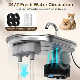 Фонтан для пиття MeowFlow B30 для кішок, 2,2-літровий фонтан для хатніх тварин із неіржавкої сталі об'ємом 2,2 л - мініатюра 7