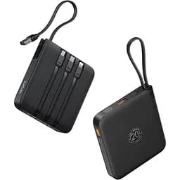 Портативний зарядний пристрій VRURC 20000 мА·год із вбудованими кабелями