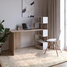 Cтіл комп'ютерний з полицями М-ЗОН Джеко 1416P правий Сонома/Німфея Альба (MZN-031029)