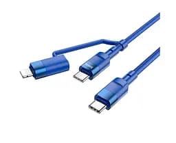 Кабель 2 в 1 Type-C - Type-C and Lightning Hoco U106, 5A 100W PD 1.2 м синий