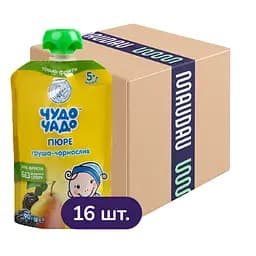 Упаковка пюре Чудо-Чадо Груша-чернослив пауч 1.44 кг (90 г х 16 шт.)