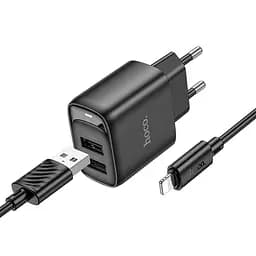 Мережевий зарядний пристрій з кабелем Hoco C141A Smart dual-port charger set(iP) чорний