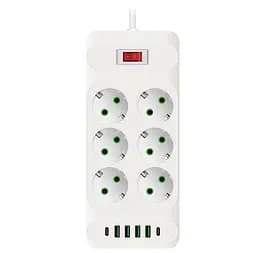 Сетевой фильтр-удлинитель Voltronic 33U, 6 розеток EU+4xUSB+2xPD, 2м, 3х0,75мм, 2500W, White - мініатюра 1