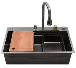 Кухонна мийка Kroner KRP Schwarze - SET7545HM PVD (3.0/0.8 мм) (CV033382) - мініатюра 4