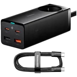Сетевое зарядное устройство Baseus GaN3 Pro Desktop Powerstrip 65W + Cable USB-C to USB-C Black (PSZM000901) [85127]