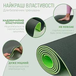 Килимок для йоги та фітнесу TPE+TC 6 мм двошаровий чорний-зелений EasyFit fit0025066 - мініатюра 3