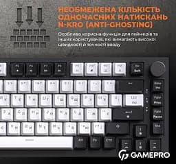 Клавиатура игровая механическая GamePro MK-160 Red Swich Hot-Swap RGB Black-White - мініатюра 15