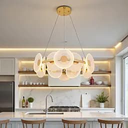 Підвісна LED-люстра 8036103-12LED (600) FGD, золота, Ø57 см, скляні плафони 175 мм, три режими світла - мініатюра 2