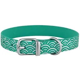 Ошейник для собак BronzeDog Barksi Classic Море кожаный одинарный с серебряным тиснением 28-36х1.7 см бирюзовый