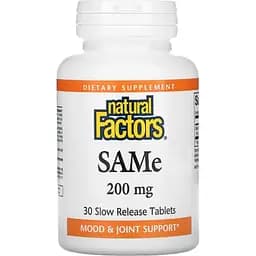 Дисульфат тозилат медленного высвобождения Natural Factors SAMe (Disulfate Tosylate) 200 мг 30 таблеток