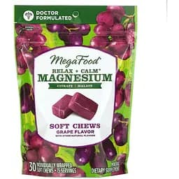 Успокаивающий магний MegaFood Relax+Calm Magnesium Soft Chews Grape 30 жевательных конфет