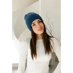 Женская зимняя шапка Ангора Молодежь из ангоры 80% с двойной вязкой Синий