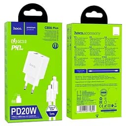Мережевий зарядний пристрій з кабелем Hoco C80A Plus Rapido PD20W+QC3. 0 charger set(C to iP) білий - мініатюра 2